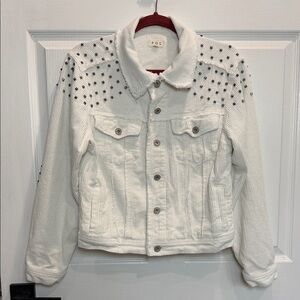 POL White Studded Corduroy Jean Jacket